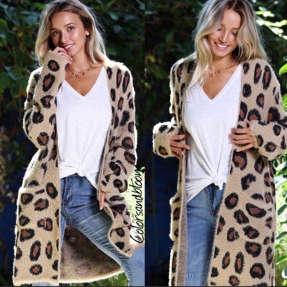 colorsandbloom Sweaters - FERRIA Leopard Fuzzy Cardigan